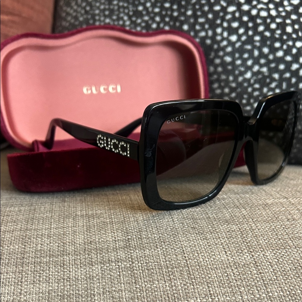 Never worn!  Gucci rhinestone Black Oversized Sunglasses